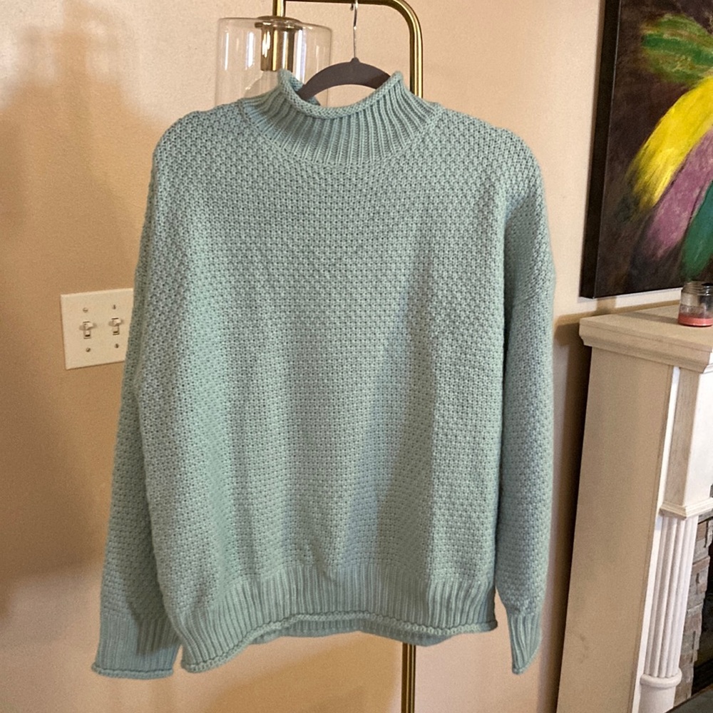 NWT Zesica Chunky Knitted Pullover Sweater w/ mock turtleneck - light blue XL